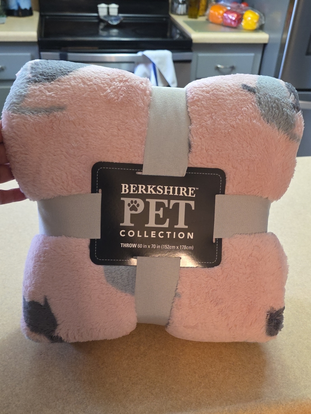 Berkshire Pet Collection Plush Throw Blanket in Pink with Gray Paw Accents